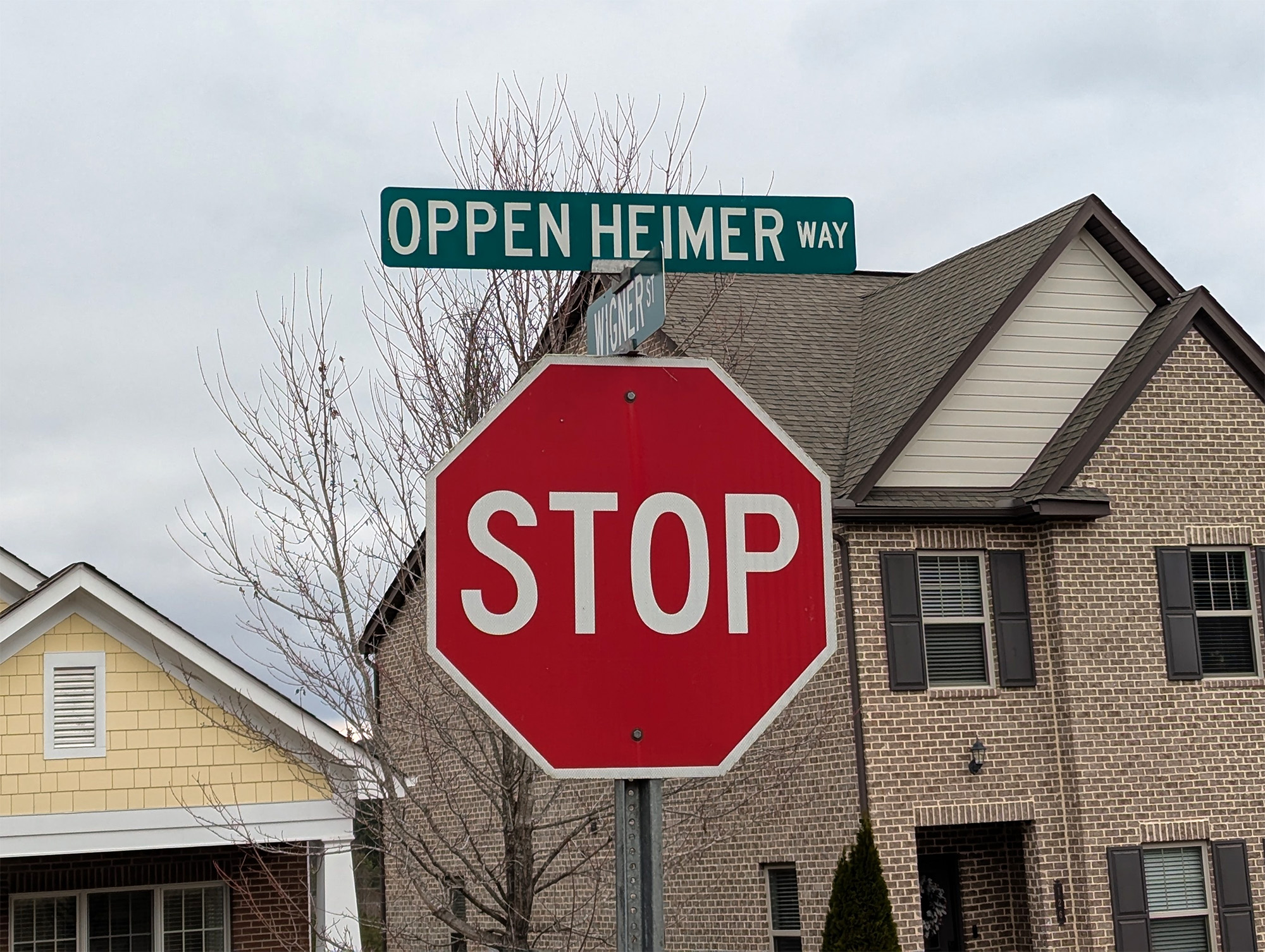 Nuclear-themed street names crisscross Oak Ridge, including Oppenheimer Way and Centrifuge Way. Nuclear-themed street names crisscross Oak Ridge, including Oppenheimer Way and Centrifuge Way.